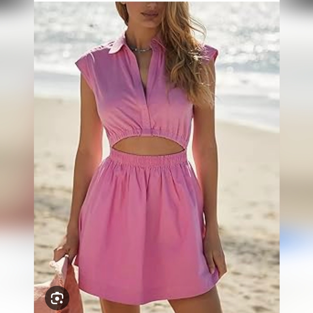 Vateami Casual Sleeveless Cut Out Pink Dress
